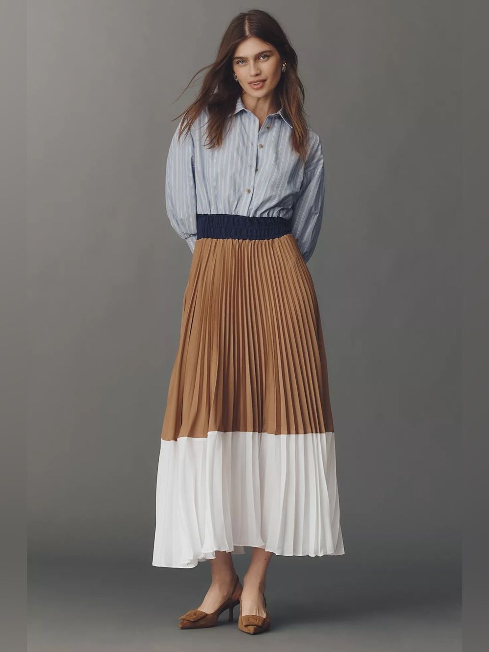 New Anthropologie The Somerset Colorblock Pleated Twofer Maxi Dress Size SP